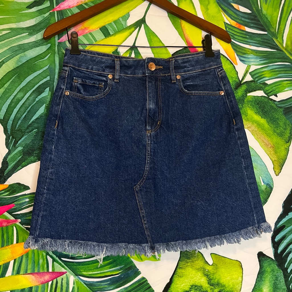 Loft Sz 4 Fringe Hem Spring Summer Fall Preppy A-Line Casual Denim Mini Skirt